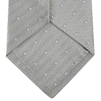 Silver and White Small Spot Herringbone Silk Tie Image 3