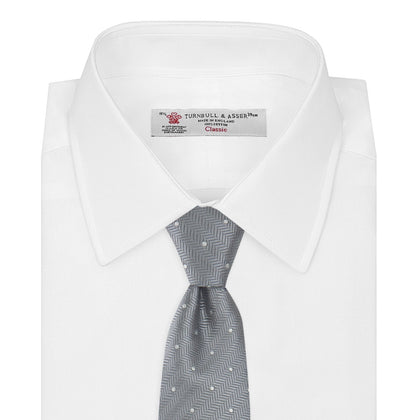 Grey and White Small Spot Herringbone Silk Tie