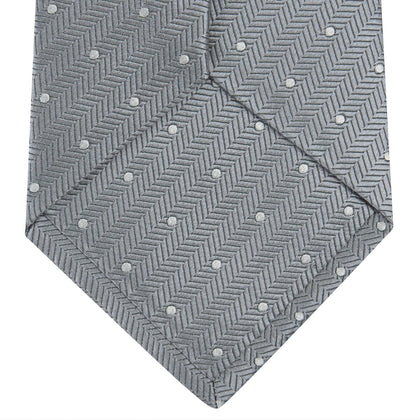 Grey and White Small Spot Herringbone Silk Tie Image 3