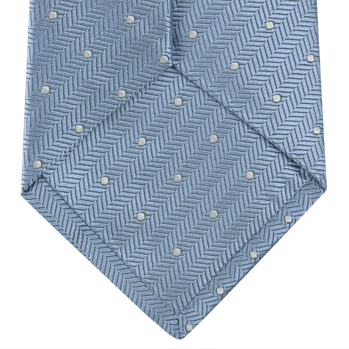Ice Blue and White Small Spot Herringbone Silk Tie Image 3