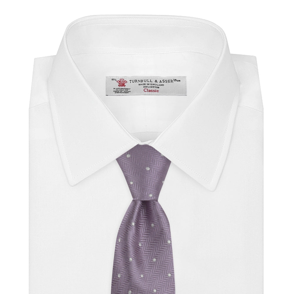 Lilac and White Small Spot Herringbone Silk Tie