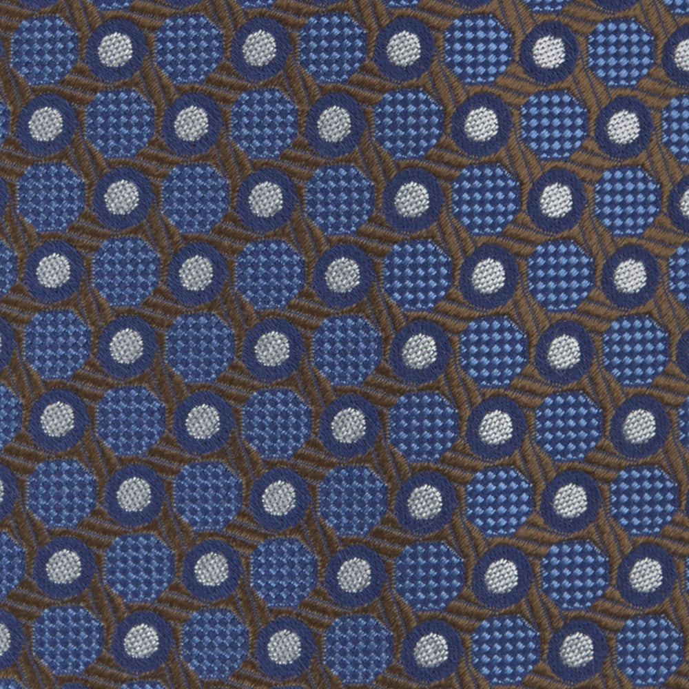 Brown and Blue Circle and Spot Silk Tie