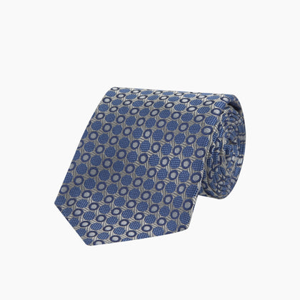 Silver and Blue Circle and Spot Silk Tie Image 4