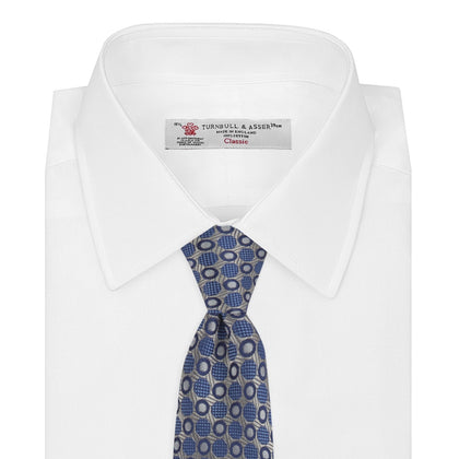 Silver and Blue Circle and Spot Silk Tie