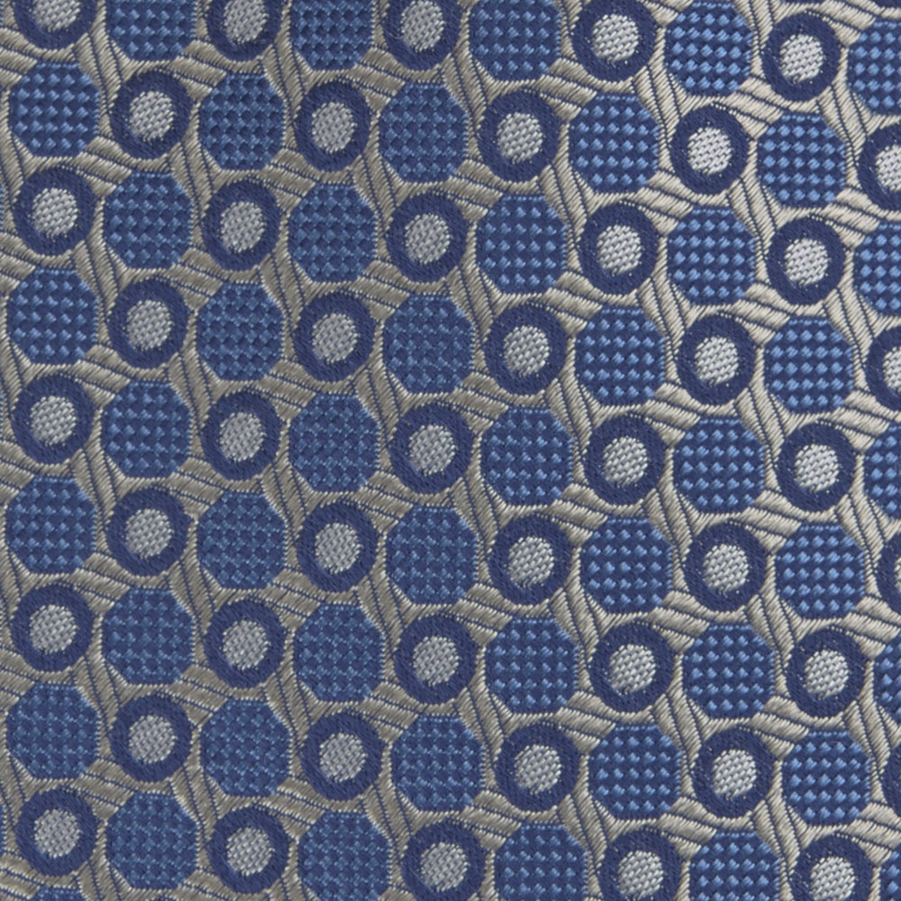 Silver and Blue Circle and Spot Silk Tie