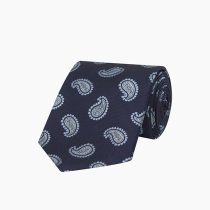Navy and Light Blue Floating Paisley Silk Tie Image 4