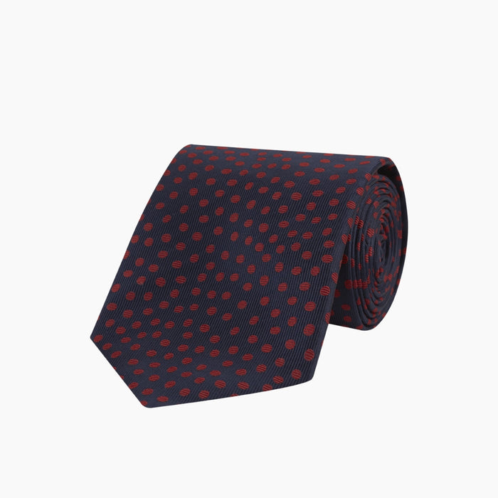 Navy and Red Paint Spot Silk Tie Image 4