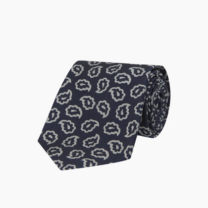 Navy and White Petal Paisley Silk Tie Image 4