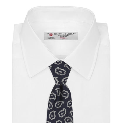 Navy and White Petal Paisley Silk Tie