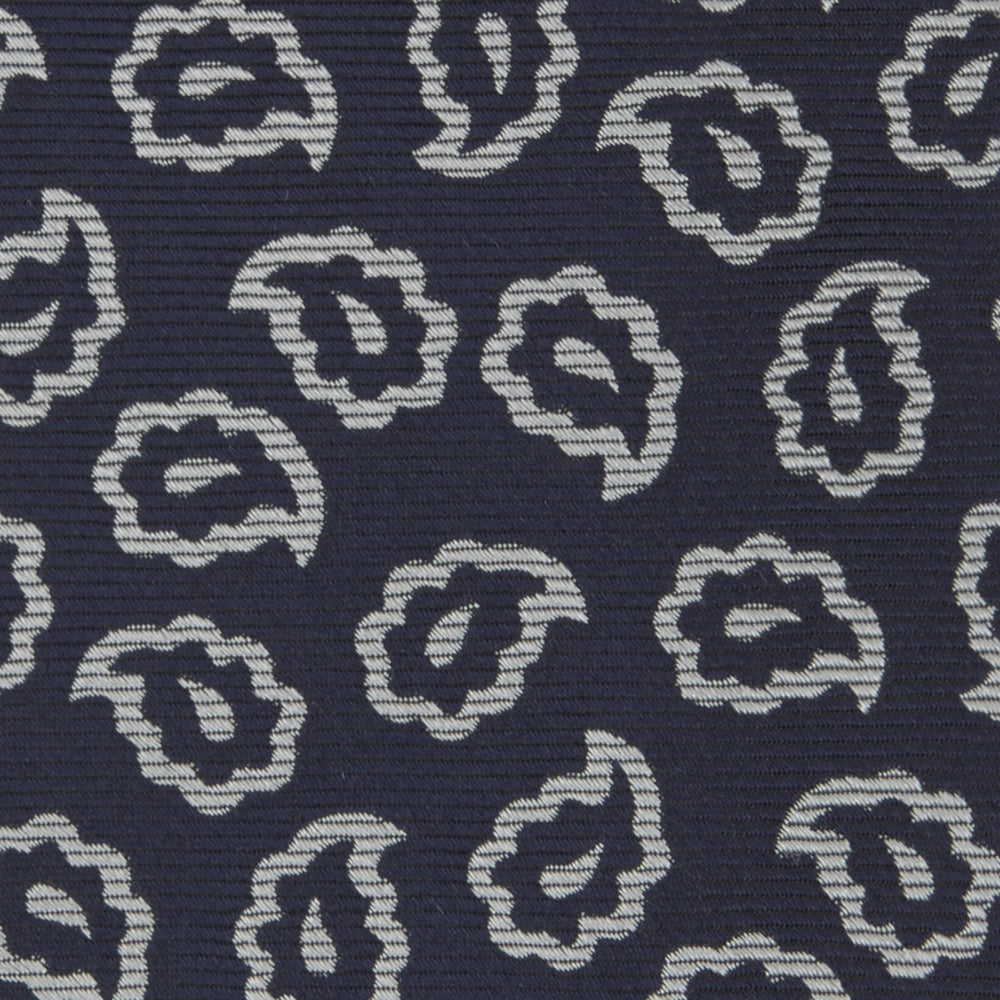 Navy and White Petal Paisley Silk Tie
