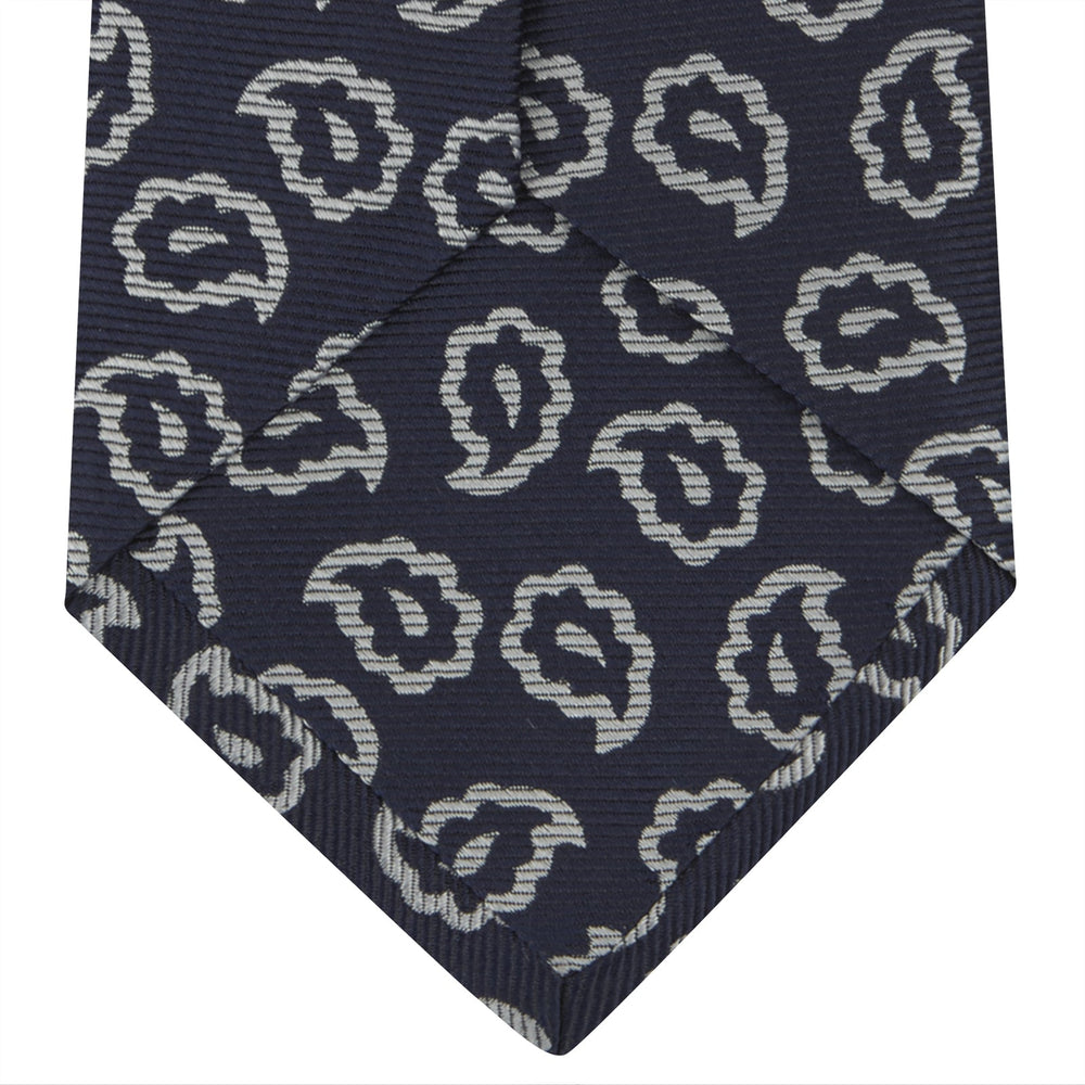 Navy and White Petal Paisley Silk Tie