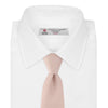 View 2 of product The Turnbull & Asser Light Pink Grenadine Silk Tie features a subtle woven pattern, shown rolled up on a plain white background.