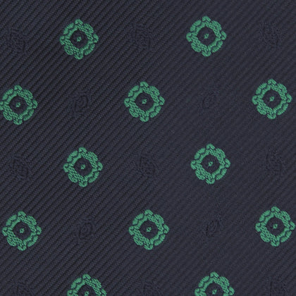 Navy and Green Emblem Spot Silk Tie Image 2
