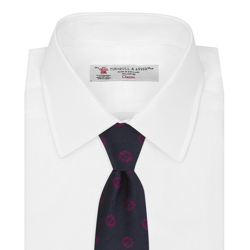 Navy and Dark Pink Emblem Spot Silk Tie