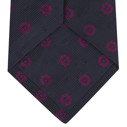 Navy and Dark Pink Emblem Spot Silk Tie Image 3