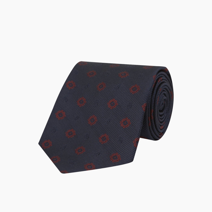 Navy and Burgundy Emblem Spot Silk Tie Image 4