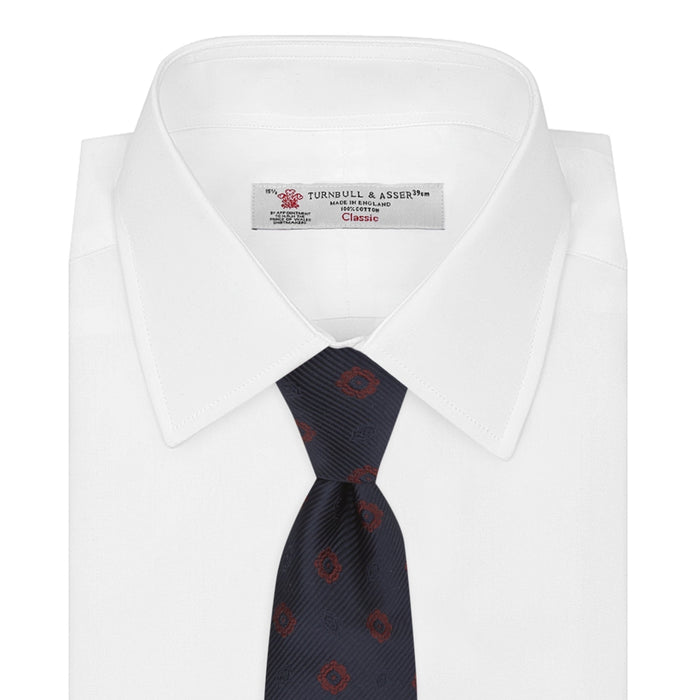 Navy and Burgundy Emblem Spot Silk Tie Image 1