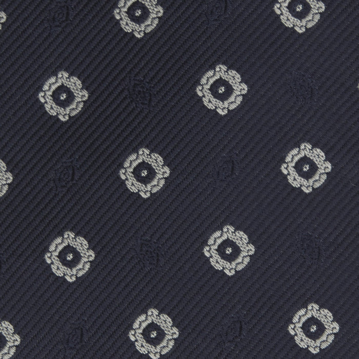 Navy and Silver Emblem Spot Silk Tie Image 2