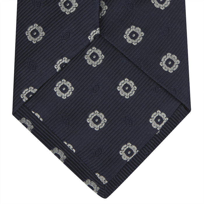 Navy and Silver Emblem Spot Silk Tie Image 3