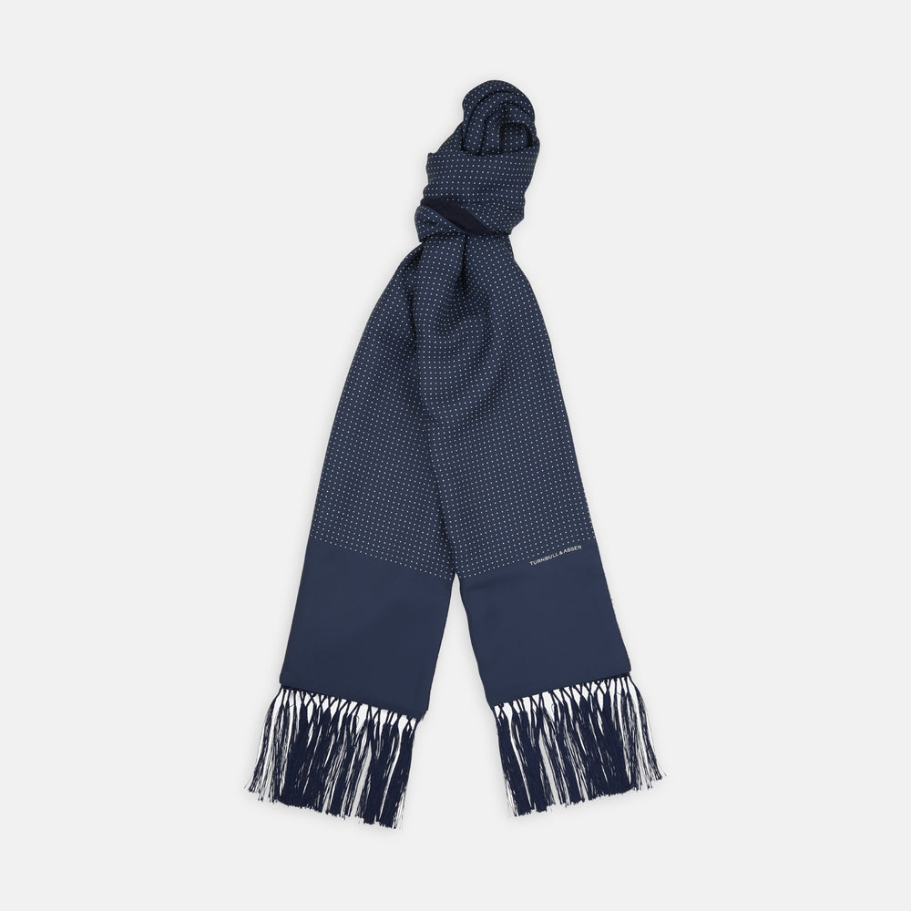 Navy Mini Polka Dot Cashmere Backed Silk Scarf
