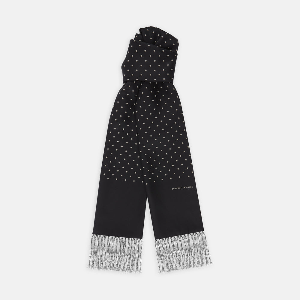 Black and White Spotted Silk Scarf