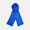 View 1 of product The Turnbull & Asser Royal Blue and White Spotted Silk Scarf features a soft silk fabric, short fringes at both ends, neatly folded center, and a hand-printed polka dot design for a distinctive, elegant look.