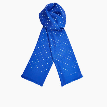 Royal Blue and White Spotted Silk Scarf Image 2