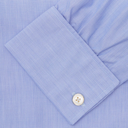 Blue End-on-End Cotton Shirt with T&A Collar and Double Cuffs Image 5