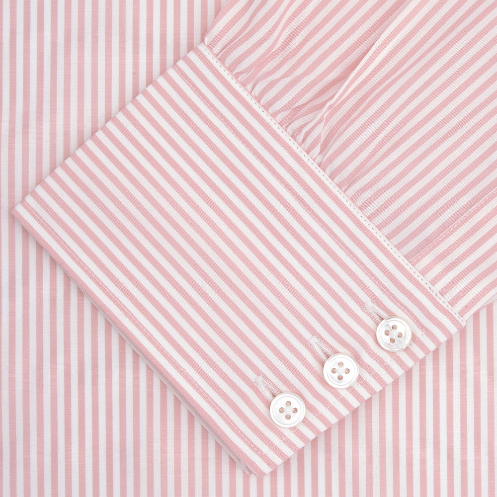 The Turnbull & Asser Pink Bengal Stripe Shirt with a T&A collar and 3-button cuffs is displayed against a white background.