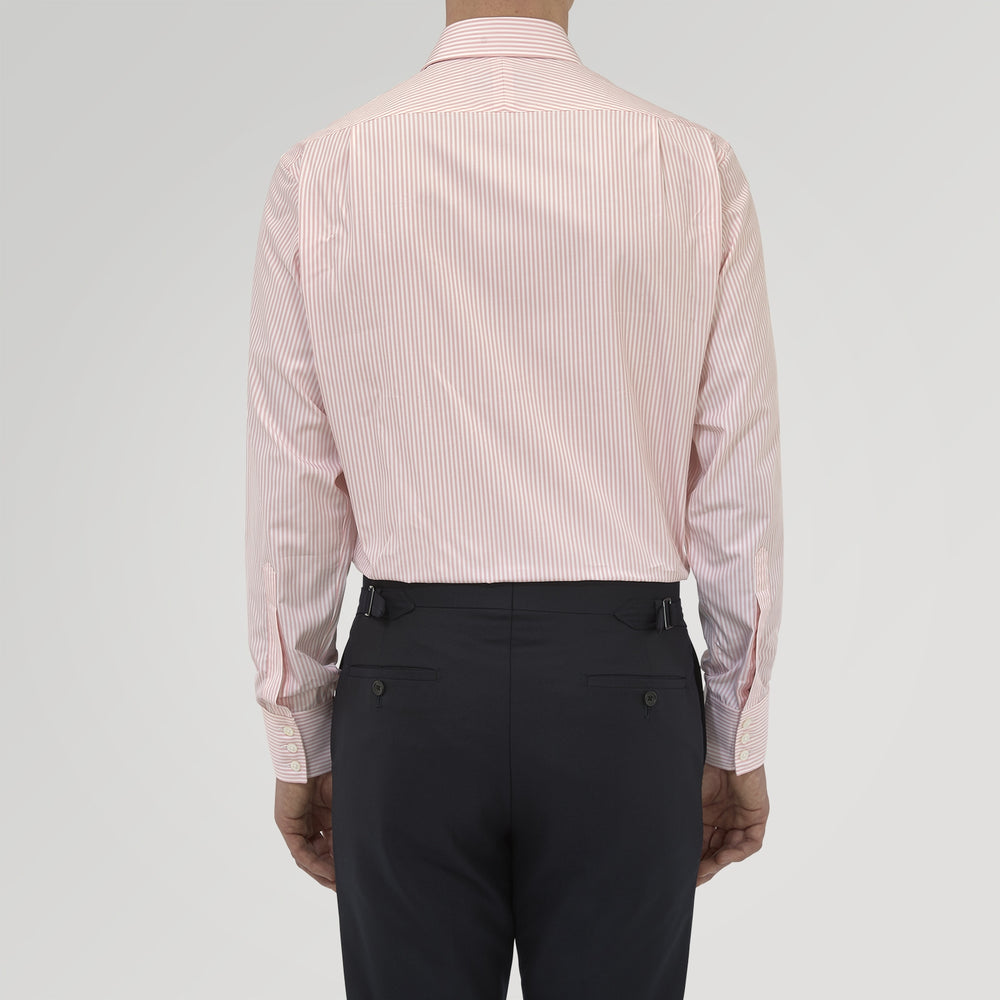 The Turnbull & Asser Pink Bengal Stripe Shirt with a T&A collar and 3-button cuffs is displayed against a white background.