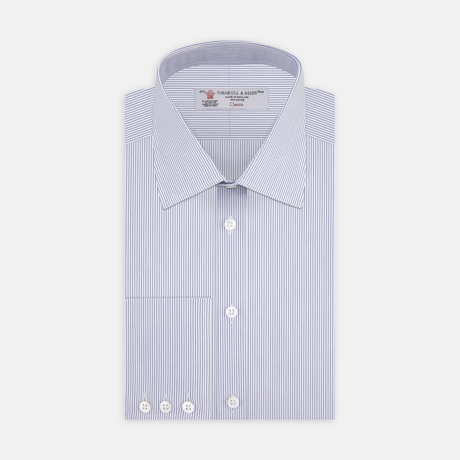 Image 1 of product Blue and White Fine Stripe Shirt with T&A Collar and 3-Button Cuffs
