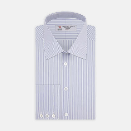 Blue and White Fine Stripe Shirt with T&A Collar and 3-Button Cuffs