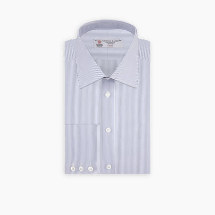 Blue and White Fine Stripe Shirt with T&A Collar and 3-Button Cuffs Image 2