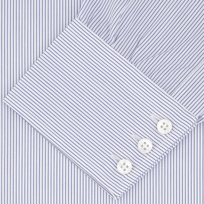 Blue and White Fine Stripe Shirt with T&A Collar and 3-Button Cuffs