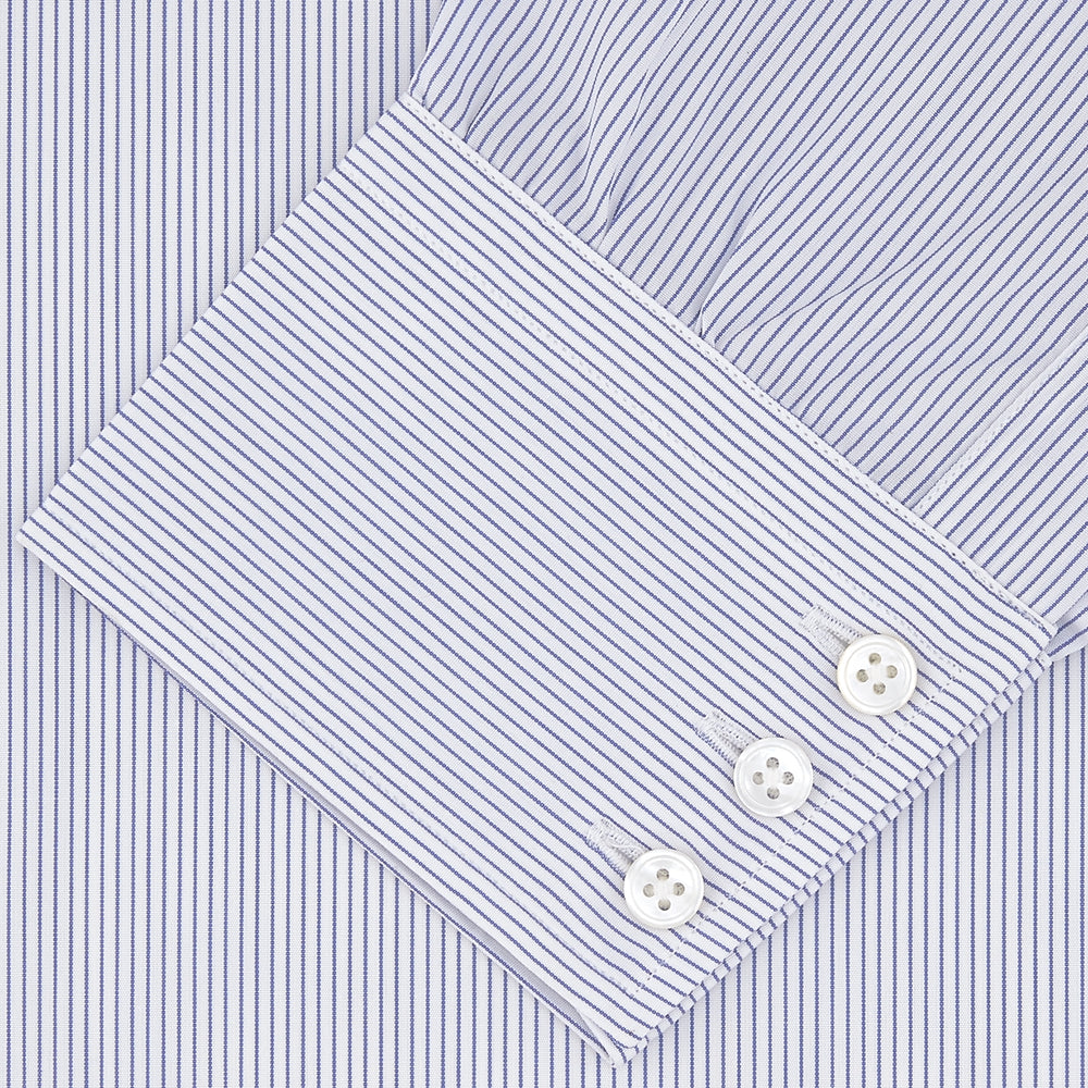Blue and White Fine Stripe Shirt with T&A Collar and 3-Button Cuffs