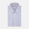 View 2 of product The Blue and White Fine Stripe Cotton Shirt by Turnbull & Asser features a T&A collar and double cuff, displayed neatly folded with white buttons against a plain white background.