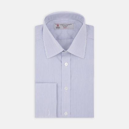 Blue and White Fine Stripe Cotton Shirt with T&A Collar and Double Cuff