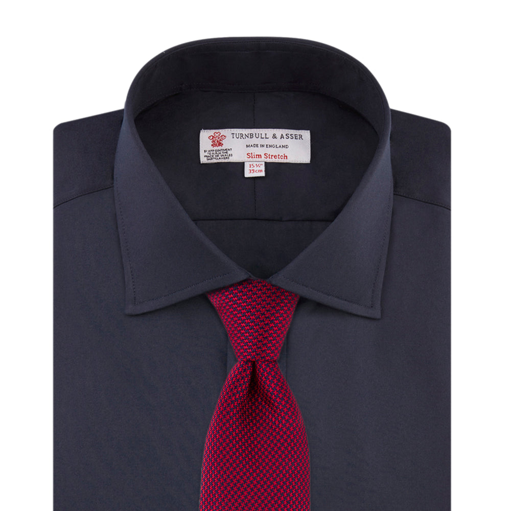 Slim-Stretch Navy Cotton Shirt with Regent Colour and Button Cuffs