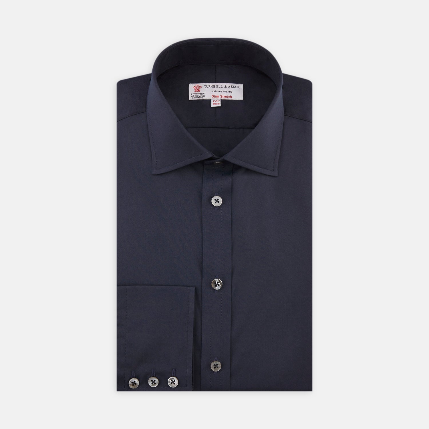 Slim-Stretch Navy Cotton Shirt with Regent Colour and Button Cuffs