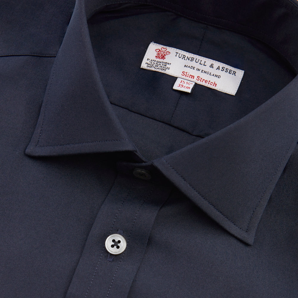 Slim-Stretch Navy Cotton Shirt with Regent Colour and Button Cuffs