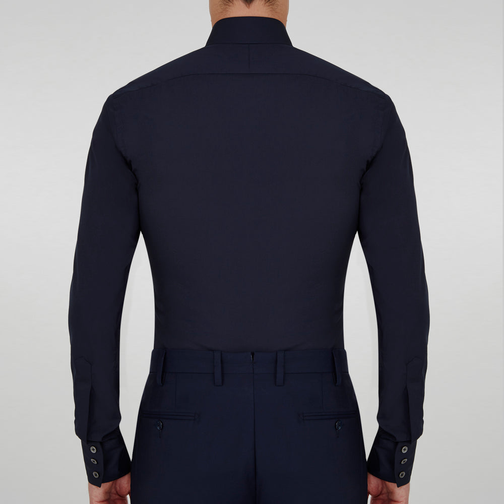 Slim-Stretch Navy Cotton Shirt with Regent Colour and Button Cuffs