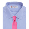 View 4 of product The Turnbull & Asser Blue Fine Bengal Stripe Shirt features a classic T&A collar, white buttons, and 3-button cuffs, displayed neatly folded against a plain white background.