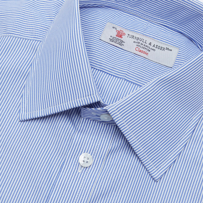 Blue Fine Bengal Stripe Shirt with T&A Collar and 3-Button Cuffs Image 4