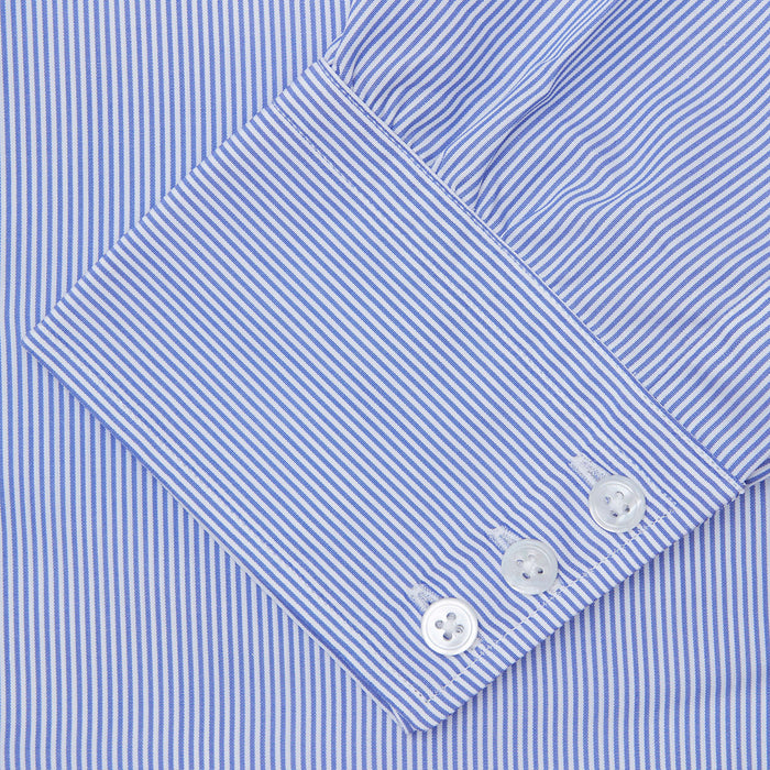 Blue Fine Bengal Stripe Shirt with T&A Collar and 3-Button Cuffs Image 5