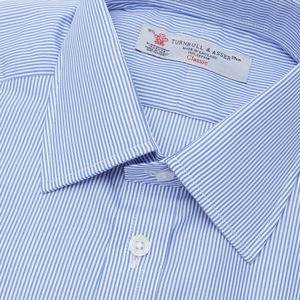 Blue Fine Bengal Stripe Shirt with T&A Collar and Double Cuffs Image 4