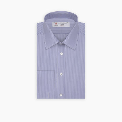 Blue Fine Bengal Stripe Shirt with T&A Collar and Double Cuffs Image 6