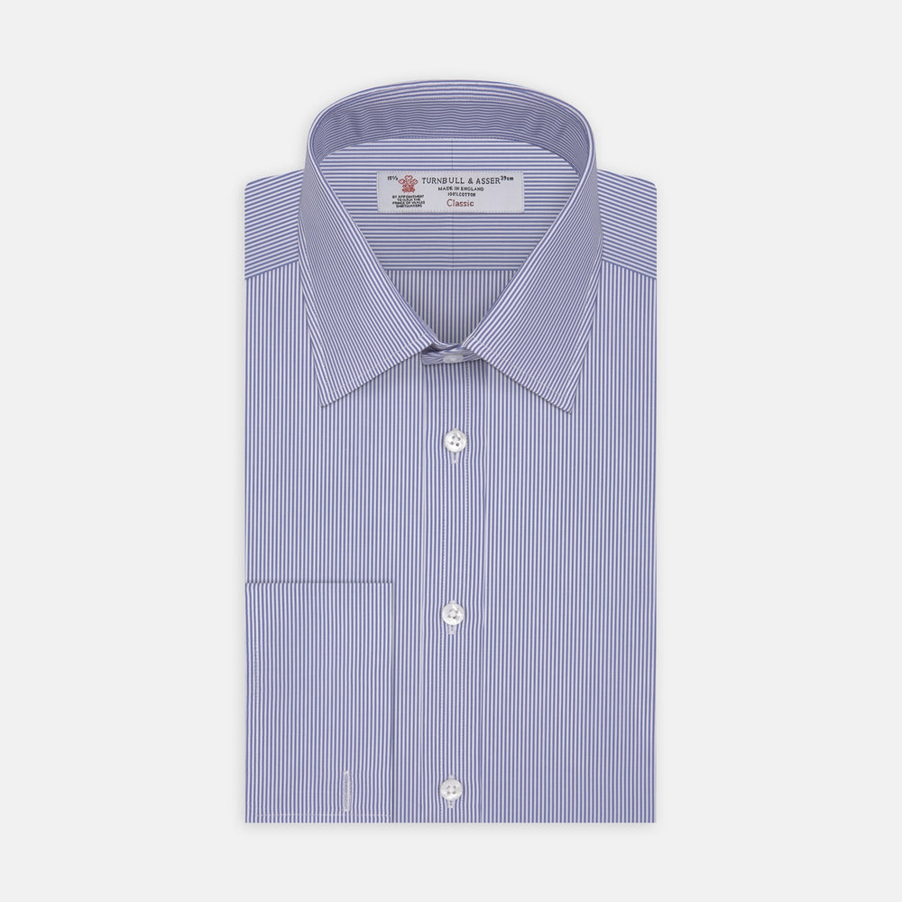 Blue Fine Bengal Stripe Shirt with T&A Collar and Double Cuffs