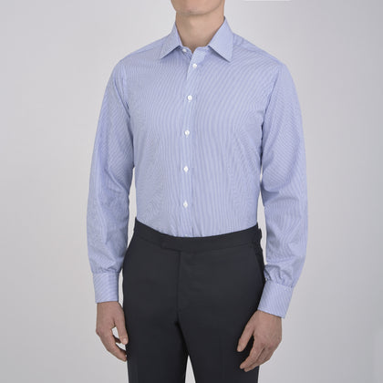 Blue Fine Bengal Stripe Shirt with T&A Collar and Double Cuffs