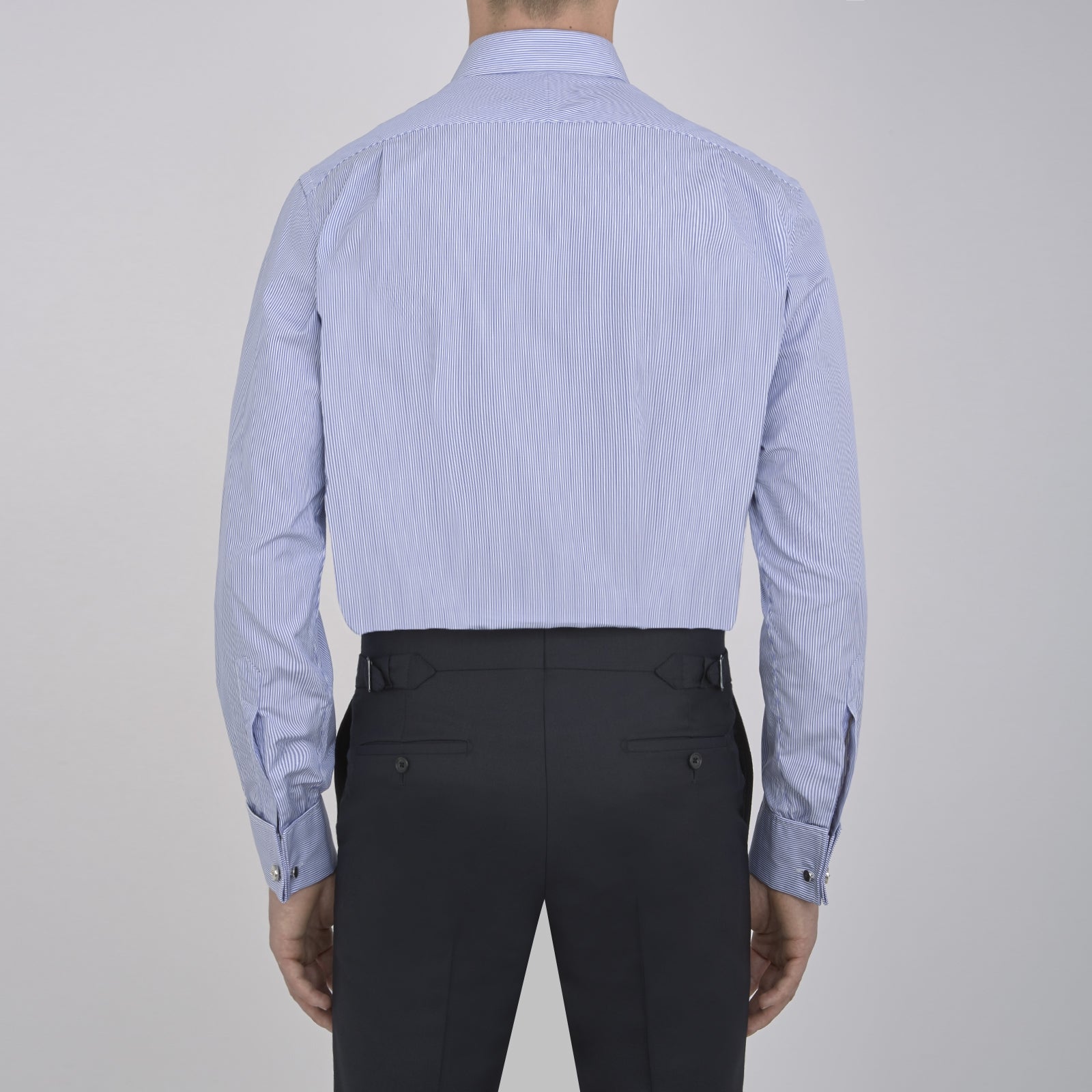 Blue Fine Bengal Stripe Shirt with T&A Collar and Double Cuffs