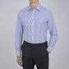 View 2 of product The Turnbull & Asser Blue Bengal Stripe Shirt features a T&A collar, double cuffs, and crisp white buttons. Made from cotton with blue and white bengal stripes, it’s neatly folded and displayed on a white background.
